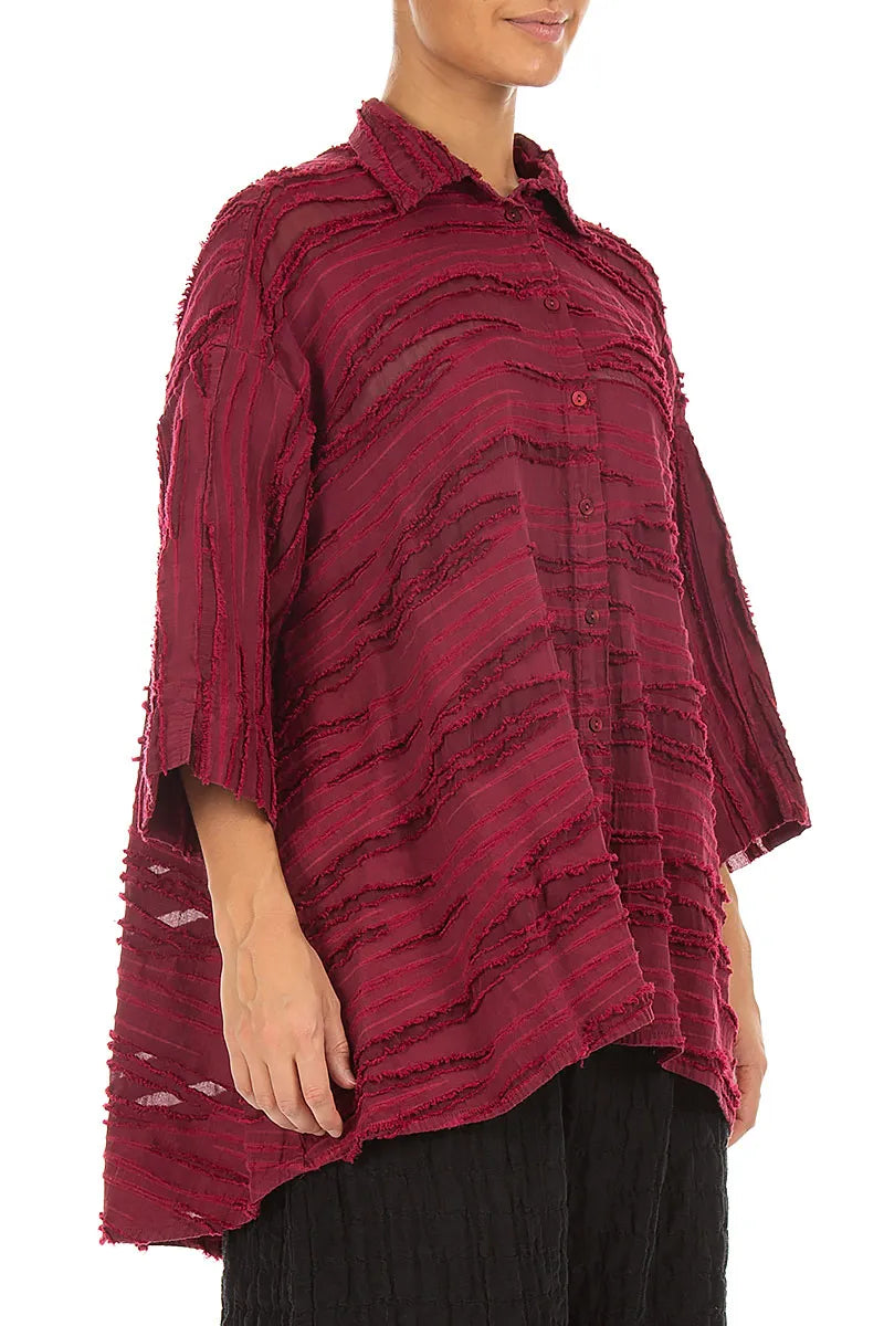 Loose Ruby Fray Weave Shirt