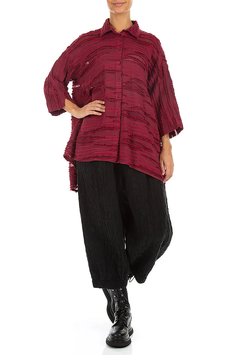 Loose Ruby Fray Weave Shirt