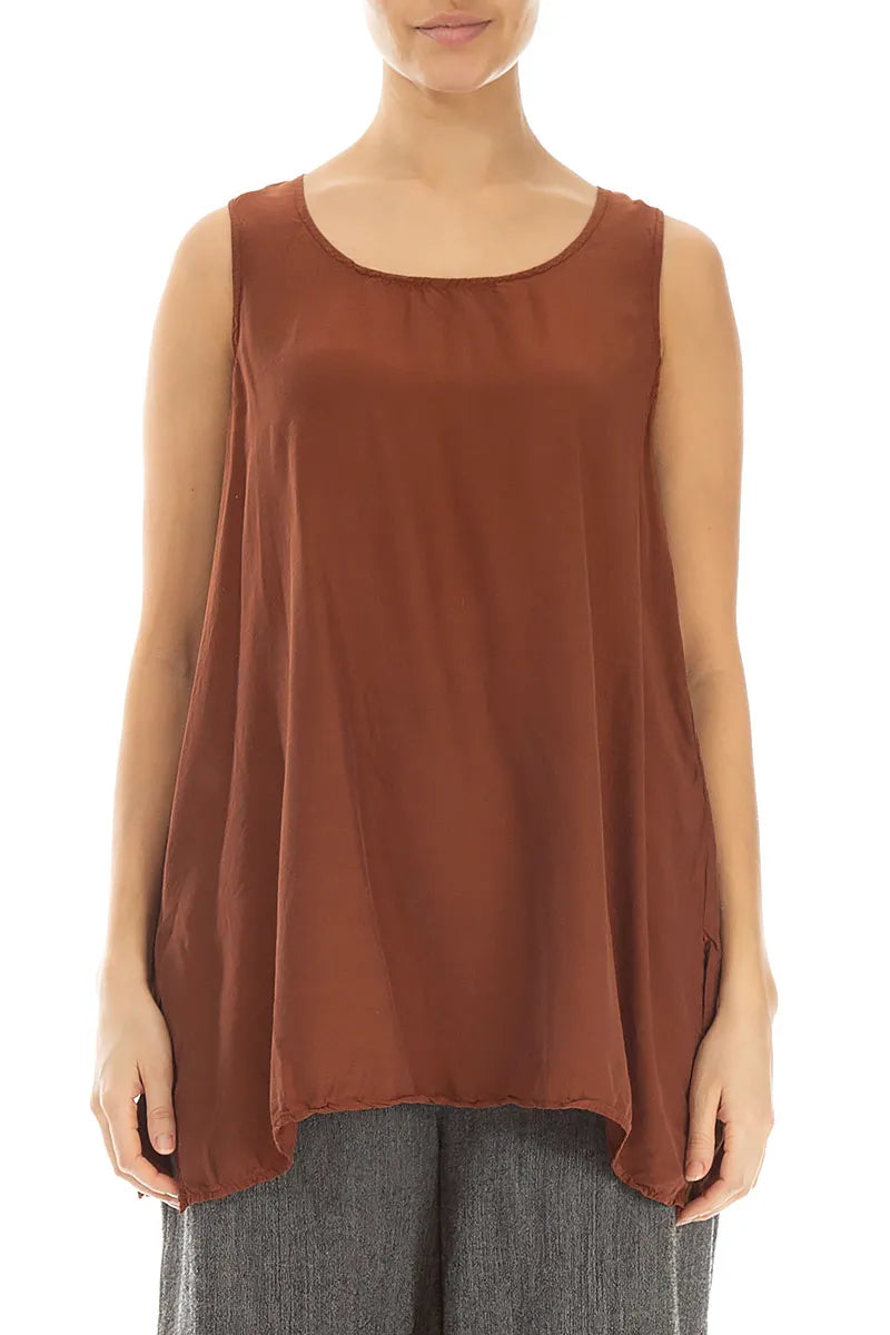 Loose Sleeveless Cinnamon Silk Bamboo Top 1