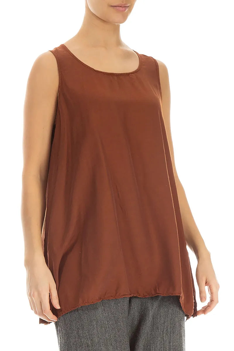 Loose Sleeveless Cinnamon Silk Bamboo Top 3