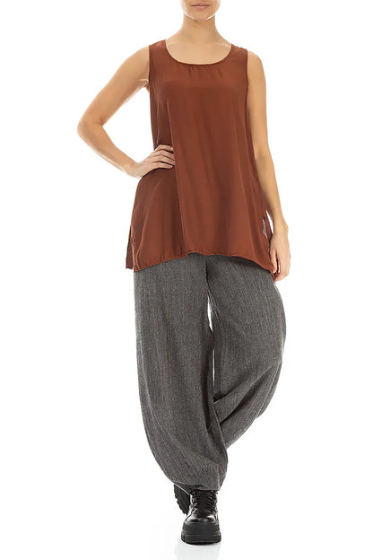 Loose Sleeveless Cinnamon Silk Bamboo Top 4
