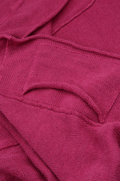 Loose Two Pockets Fuchsia Linen Cardigan 6