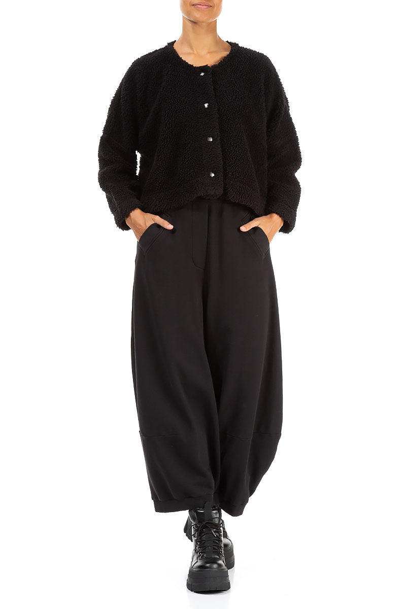 Snap Front Black Teddy Cotton Jacket