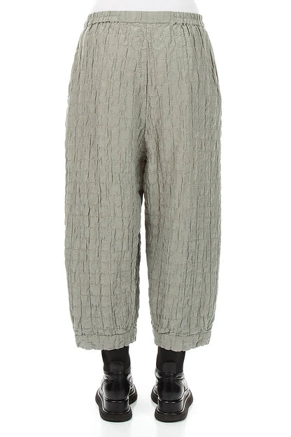 Olive Grey Pleated Silk Linen Trousers 2