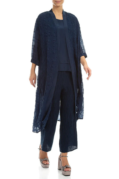 Open Front Navy Light Silk Jacket 4