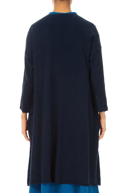 Open Front Navy Linen Viscose Jacket 2