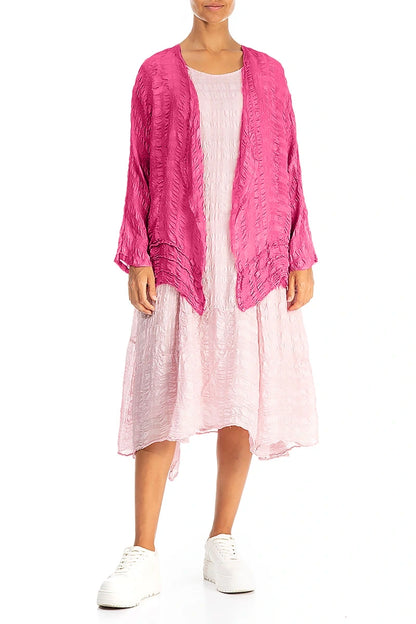 Open Fuchsia Textured Silk Jacket 4