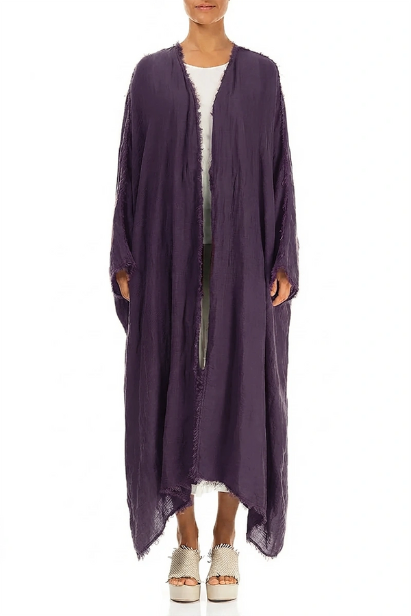 Oversized Raw Edge Amethyst Gauze Linen Jacket 1