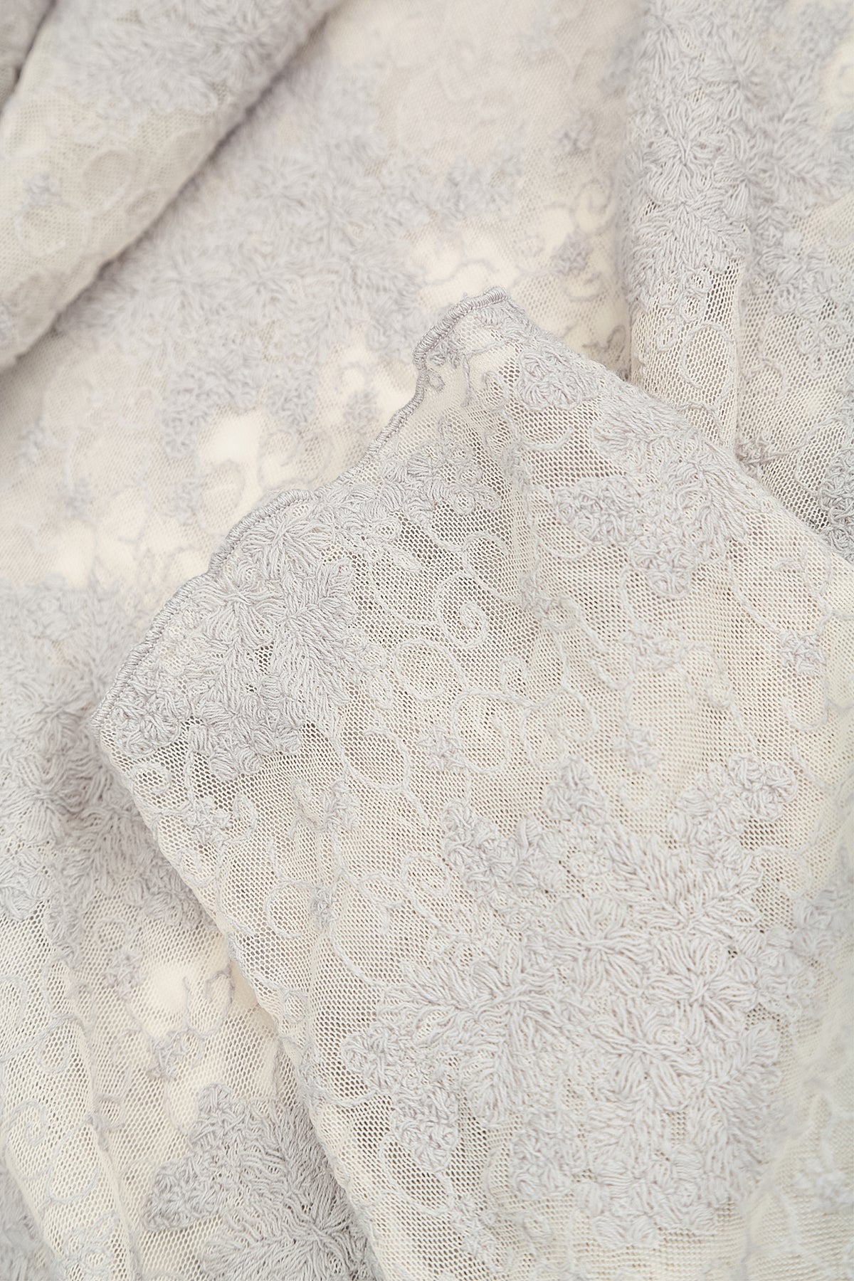 Pearl Grey Floral Cotton Lace Blouse
