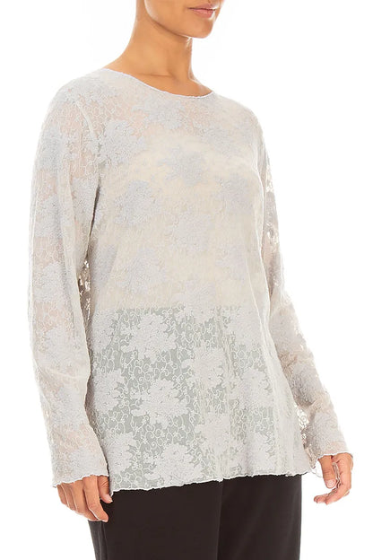 Pearl Grey Floral Cotton Lace Blouse