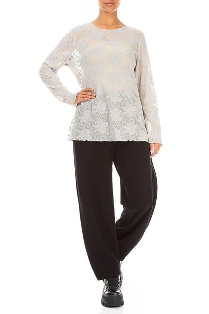 Pearl Grey Floral Cotton Lace Blouse
