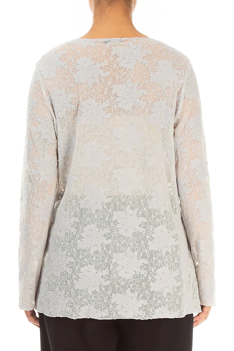 Pearl Grey Floral Cotton Lace Blouse