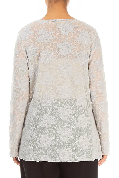 Pearl Grey Floral Cotton Lace Blouse
