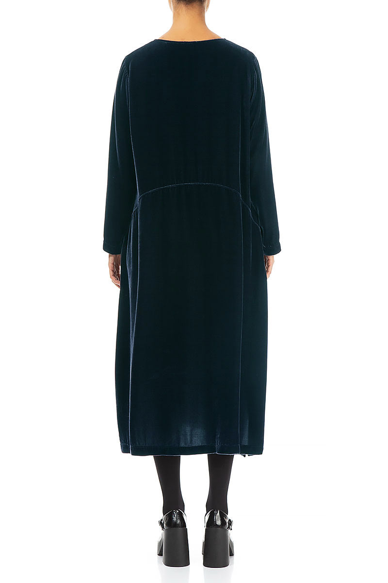 Petrol Blue Silk Velvet Shift Dress 2