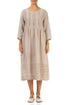 Pin Tucks Frayed Hem Beige Linen Dress 1