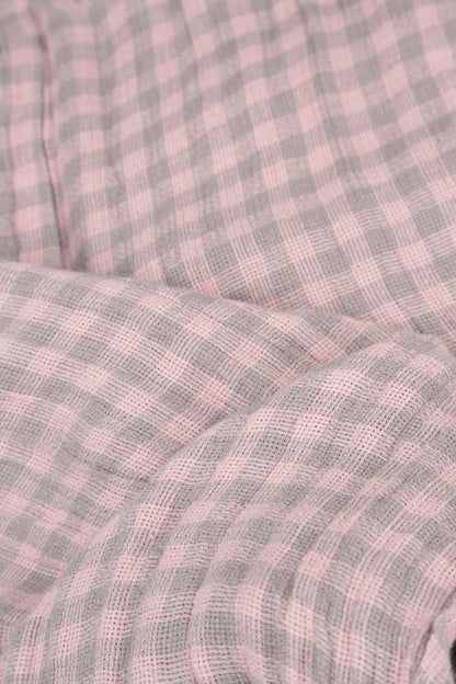 Pink Check Linen Jacket Blouse 6