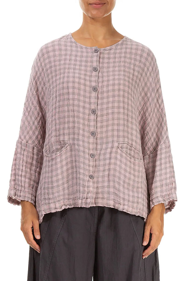 Pink Check Linen Jacket Blouse