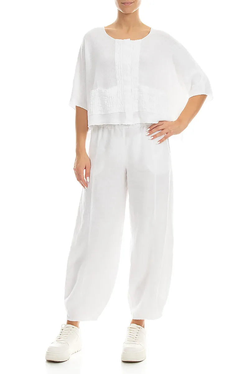 Pintuck Front White Linen Cardigan 4