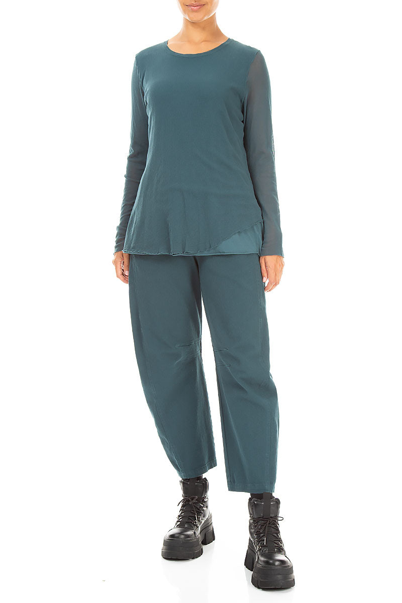 Relaxed Barrel Deep Turquoise Stretch Cotton Trousers
