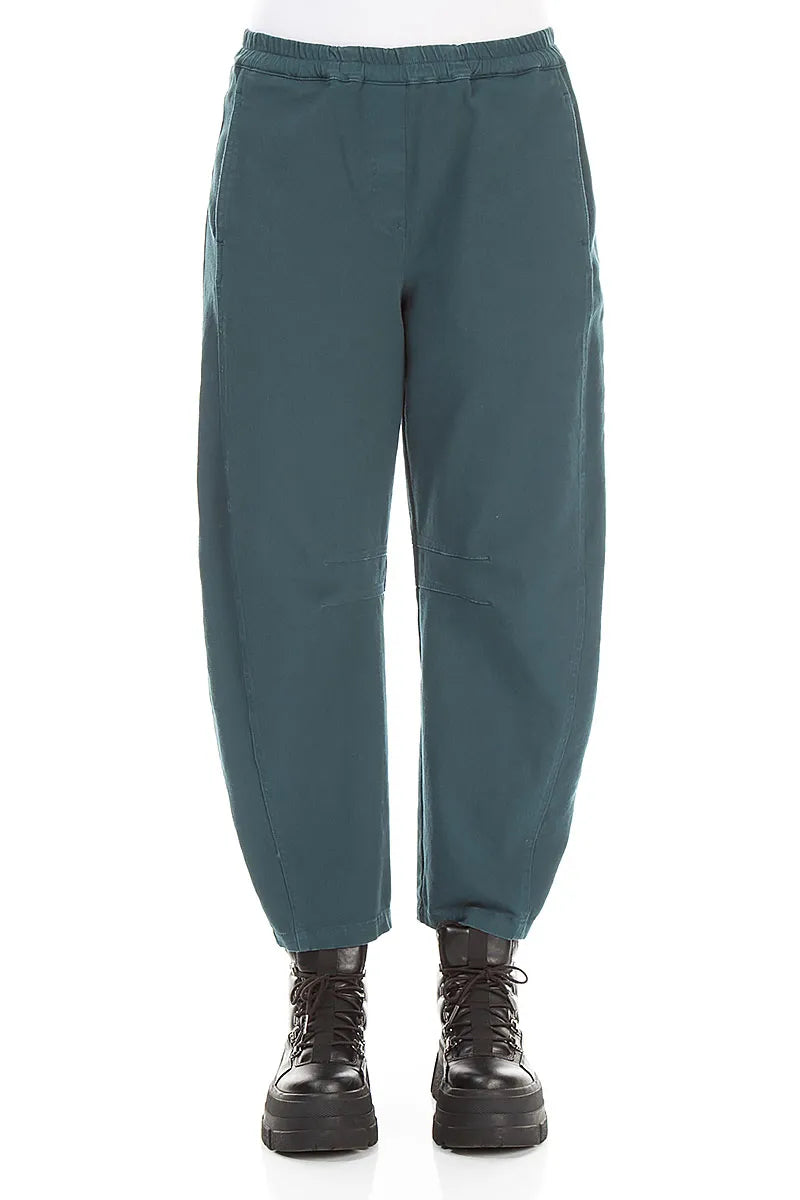 Relaxed Barrel Deep Turquoise Stretch Cotton Trousers