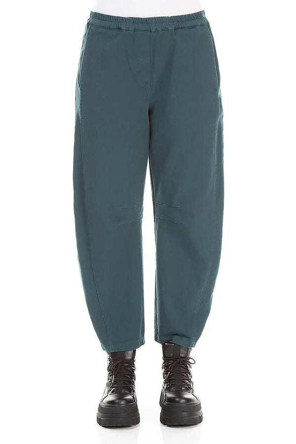 Relaxed Barrel Deep Turquoise Stretch Cotton Trousers