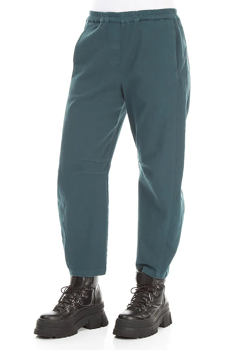 Relaxed Barrel Deep Turquoise Stretch Cotton Trousers