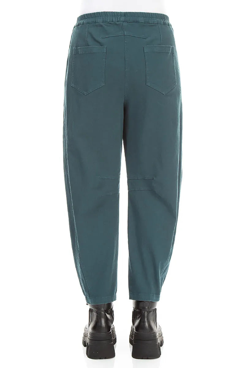 Relaxed Barrel Deep Turquoise Stretch Cotton Trousers