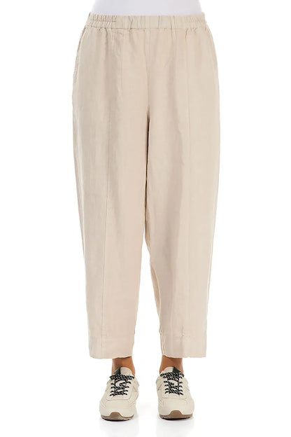 Relaxed Taper Beige Linen Trousers 1