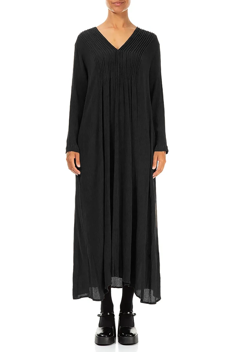 Romantic Black Silk Viscose Dress