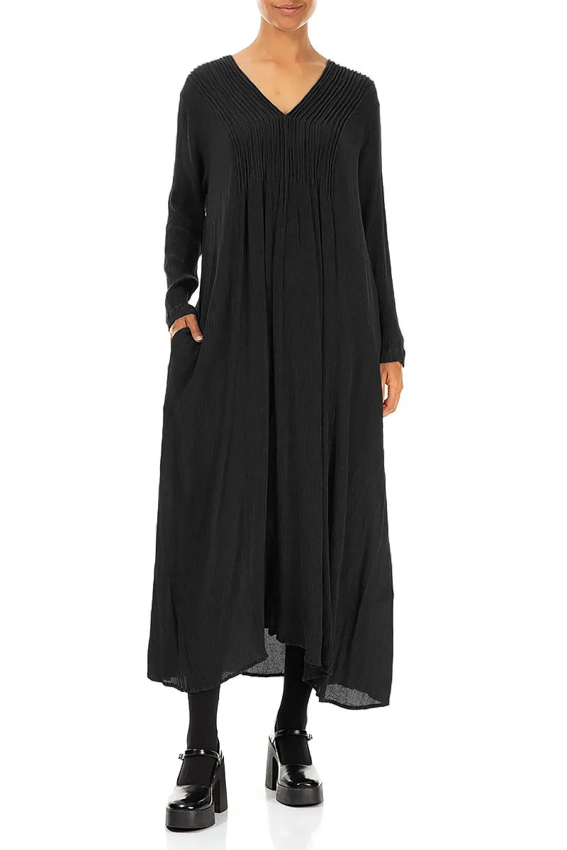 Romantic Black Silk Viscose Dress