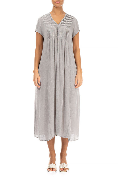 Romantic Cream Grey Silk Viscose Dress 1
