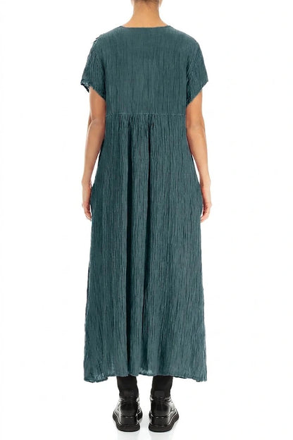 Romantic Crinkled Deep Turquoise Silk Dress