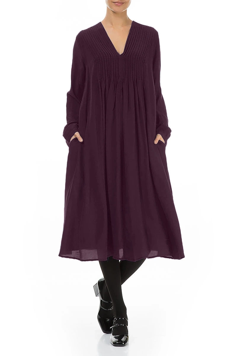 Romantic Deep Plum Silk Bamboo Midi Dress