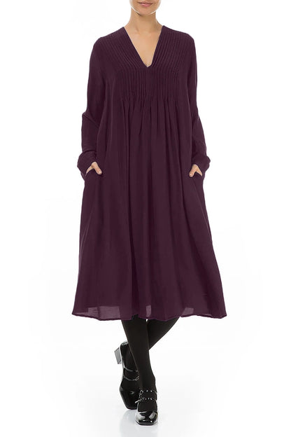 Romantic Deep Plum Silk Bamboo Midi Dress