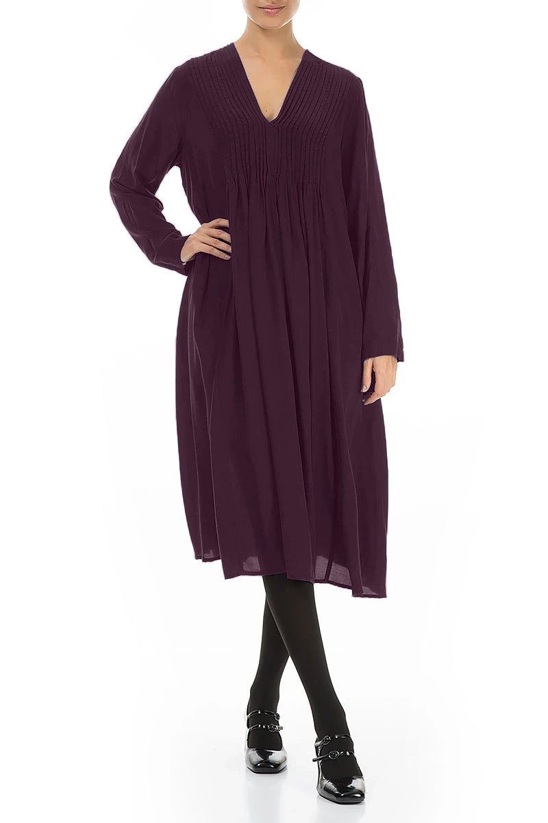 Romantic Deep Plum Silk Bamboo Midi Dress