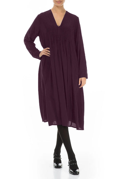 Romantic Deep Plum Silk Bamboo Midi Dress