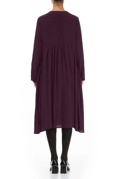 Romantic Deep Plum Silk Bamboo Midi Dress