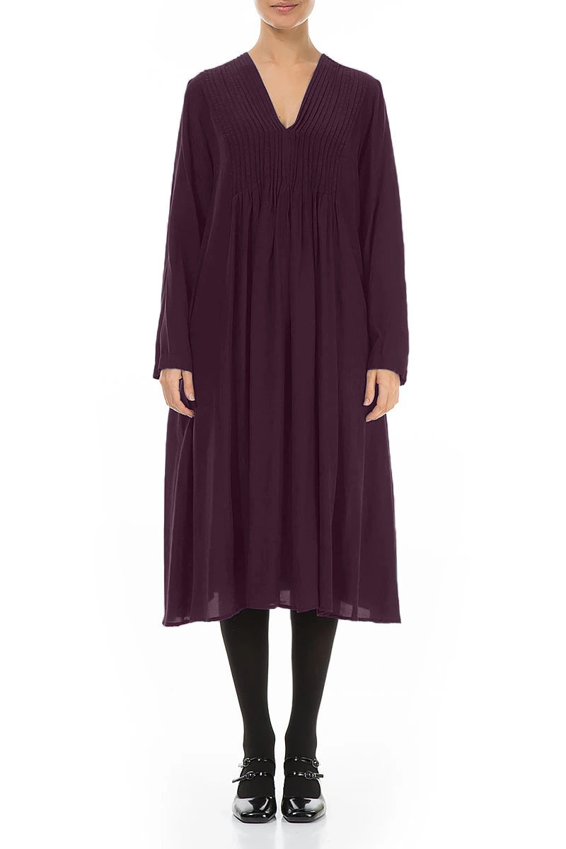 Romantic Deep Plum Silk Bamboo Midi Dress