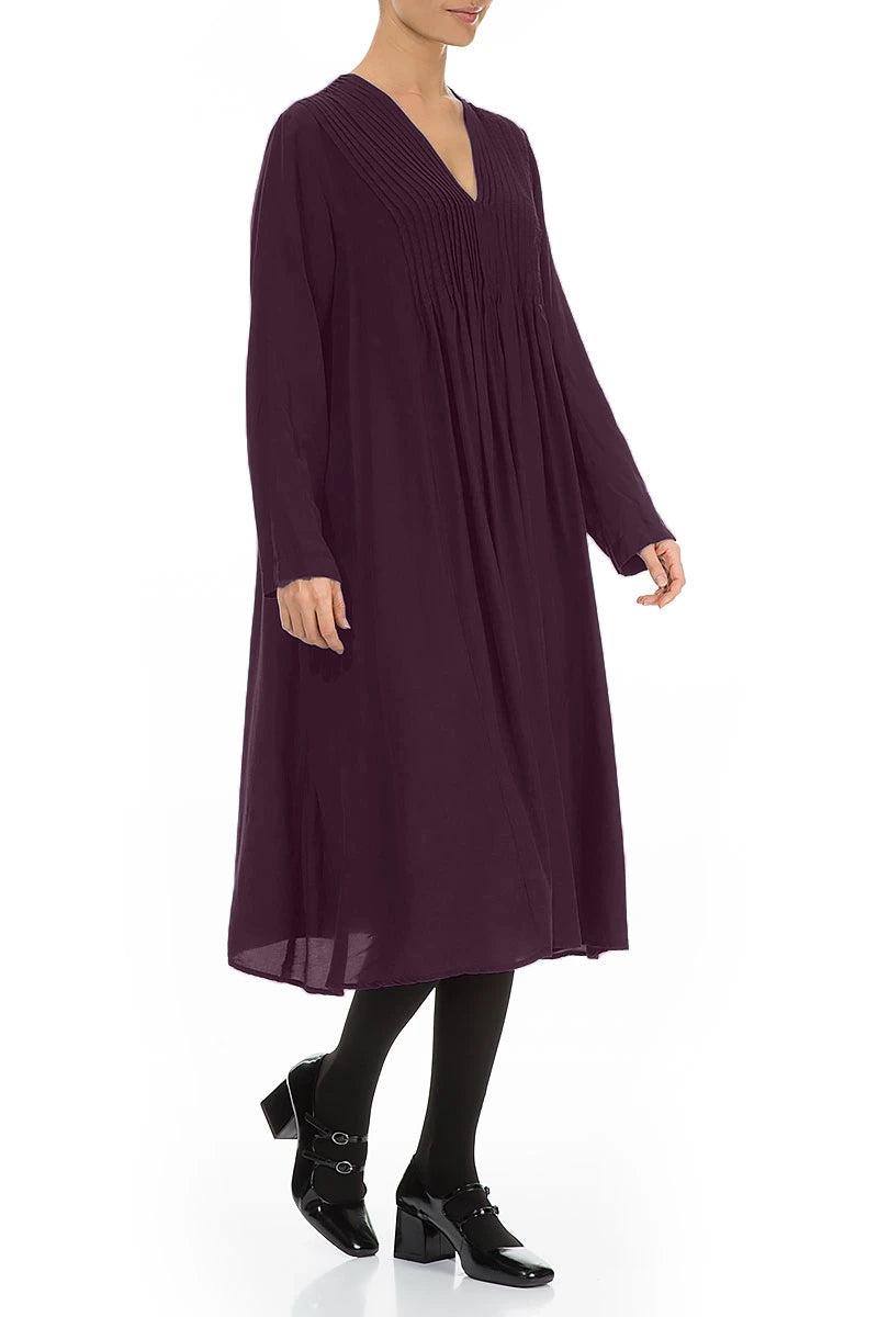 Romantic Deep Plum Silk Bamboo Midi Dress
