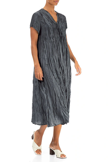 Romantic Graphite Crumpled Pure Silk Dress 3