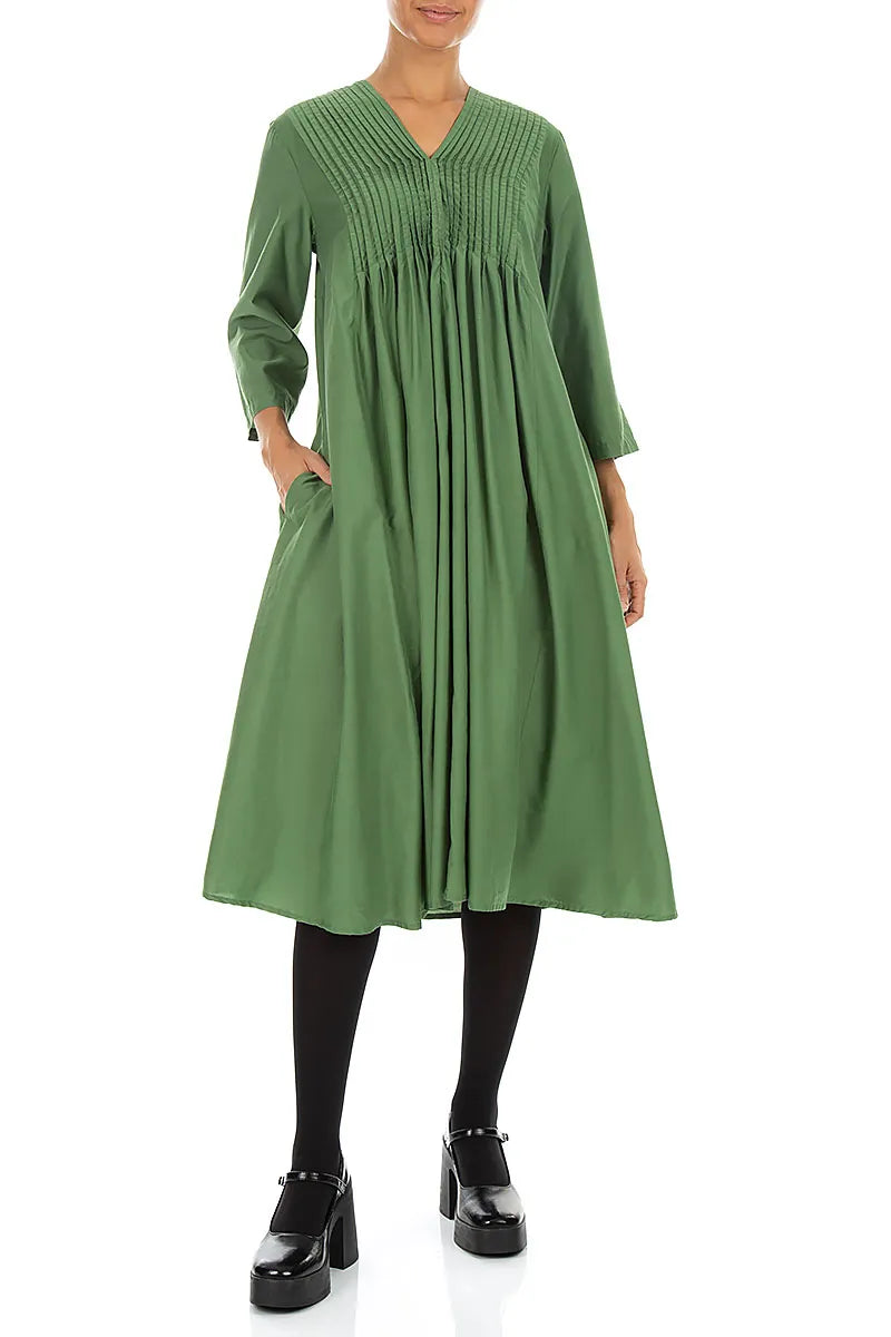 Romantic Pin Tuck Shamrock Green Silk Bamboo Dress