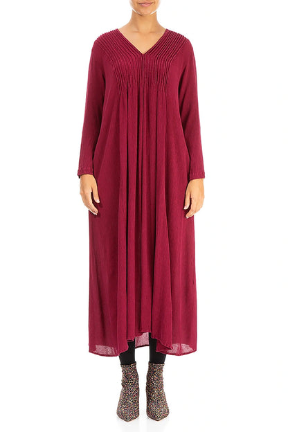 Robe romantique en soie et viscose bordeaux