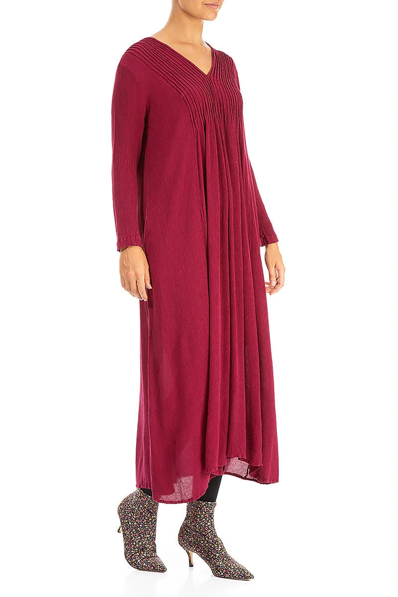 Robe romantique en soie et viscose bordeaux