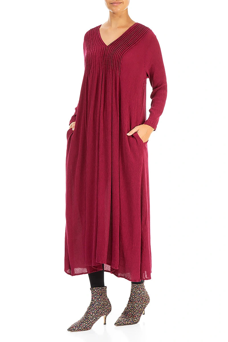 Robe romantique en soie et viscose bordeaux
