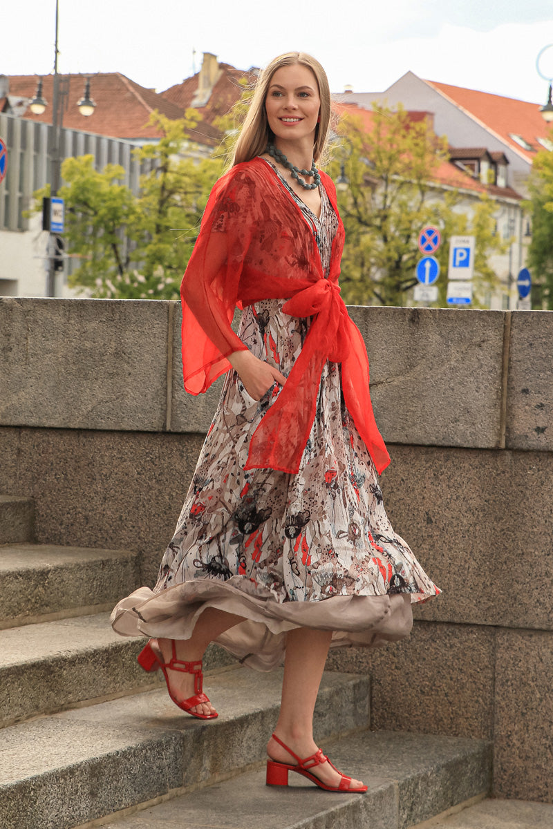 Romantic Savannah Textured Silk Midi Dress 1