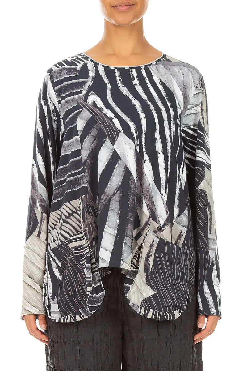 Rounded Pockets Wild Ink Cotton Blouse