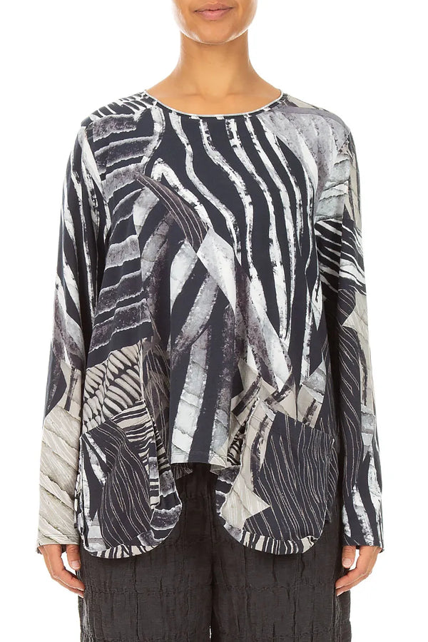 Rounded Pockets Wild Ink Cotton Blouse