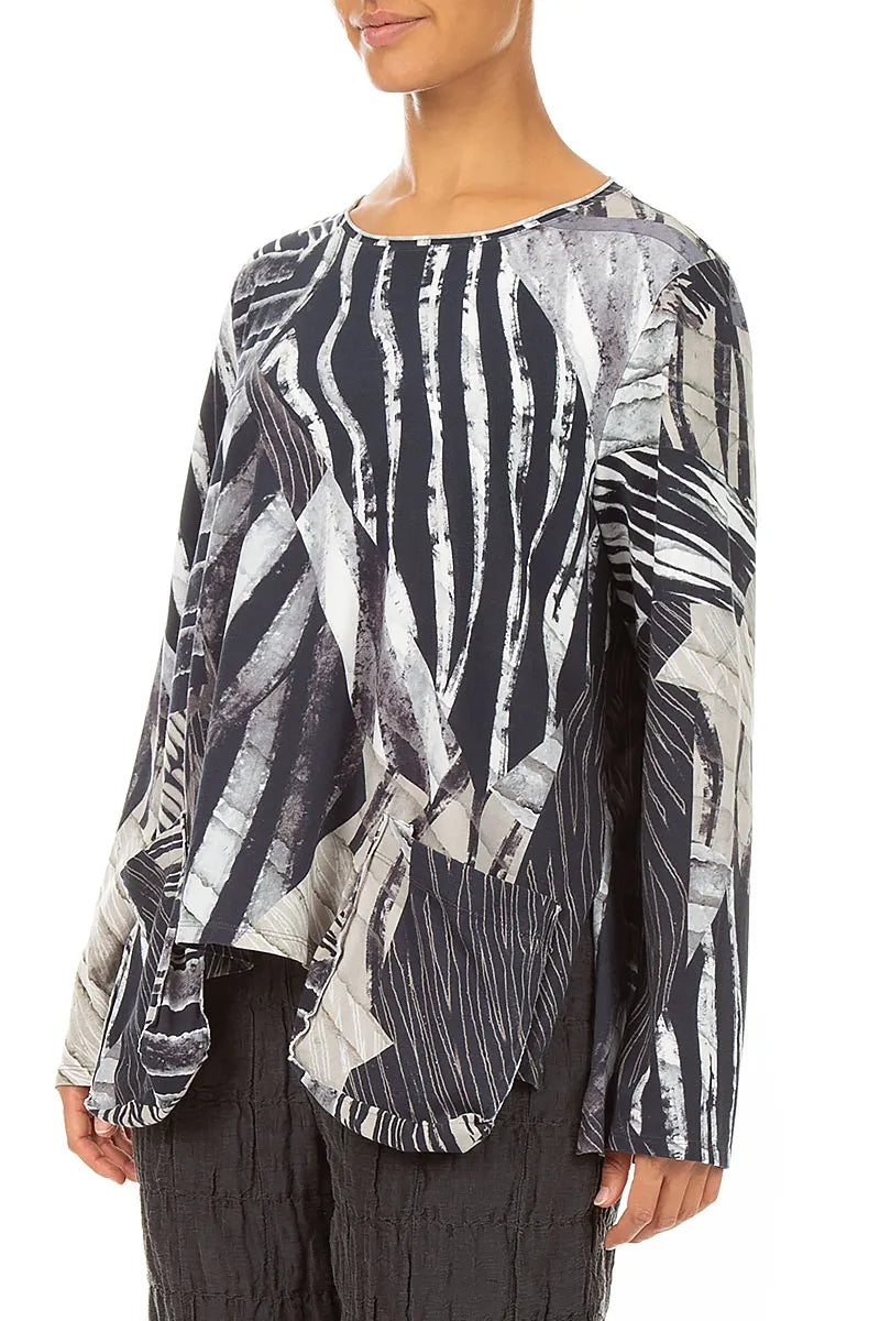 Rounded Pockets Wild Ink Cotton Blouse