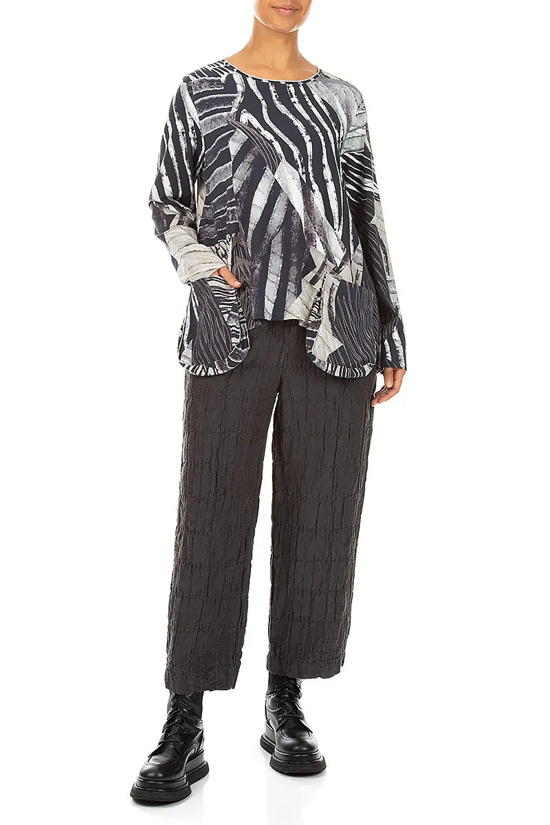 Rounded Pockets Wild Ink Cotton Blouse