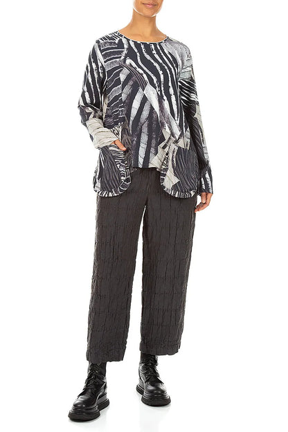 Rounded Pockets Wild Ink Cotton Blouse